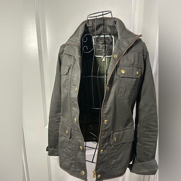 J. Crew Women's Resin Coated Dark Olive Twill Jacket - Picture 2 of 5